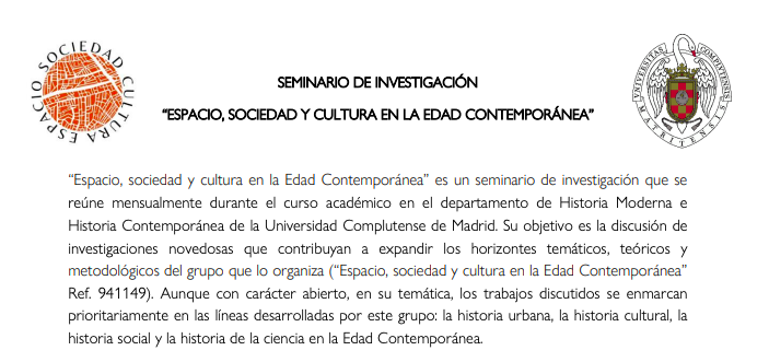 Seminario de Investigación " Espacio, sociedad y cultura en la Edad Contemporánea" (27/10/2022-26/01/2023)